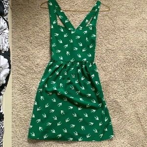 Green sundress with white birds.